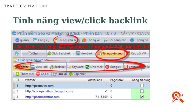 Tính năng click backlink
