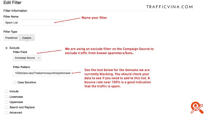 Tạo filter chặn spam traffic